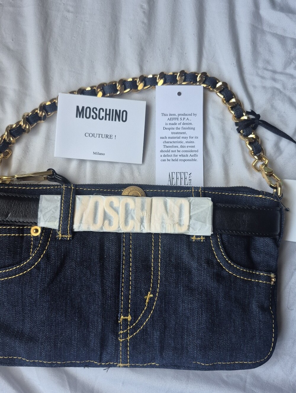 Moschino Dark Blue Denim Chain-Handle Bag